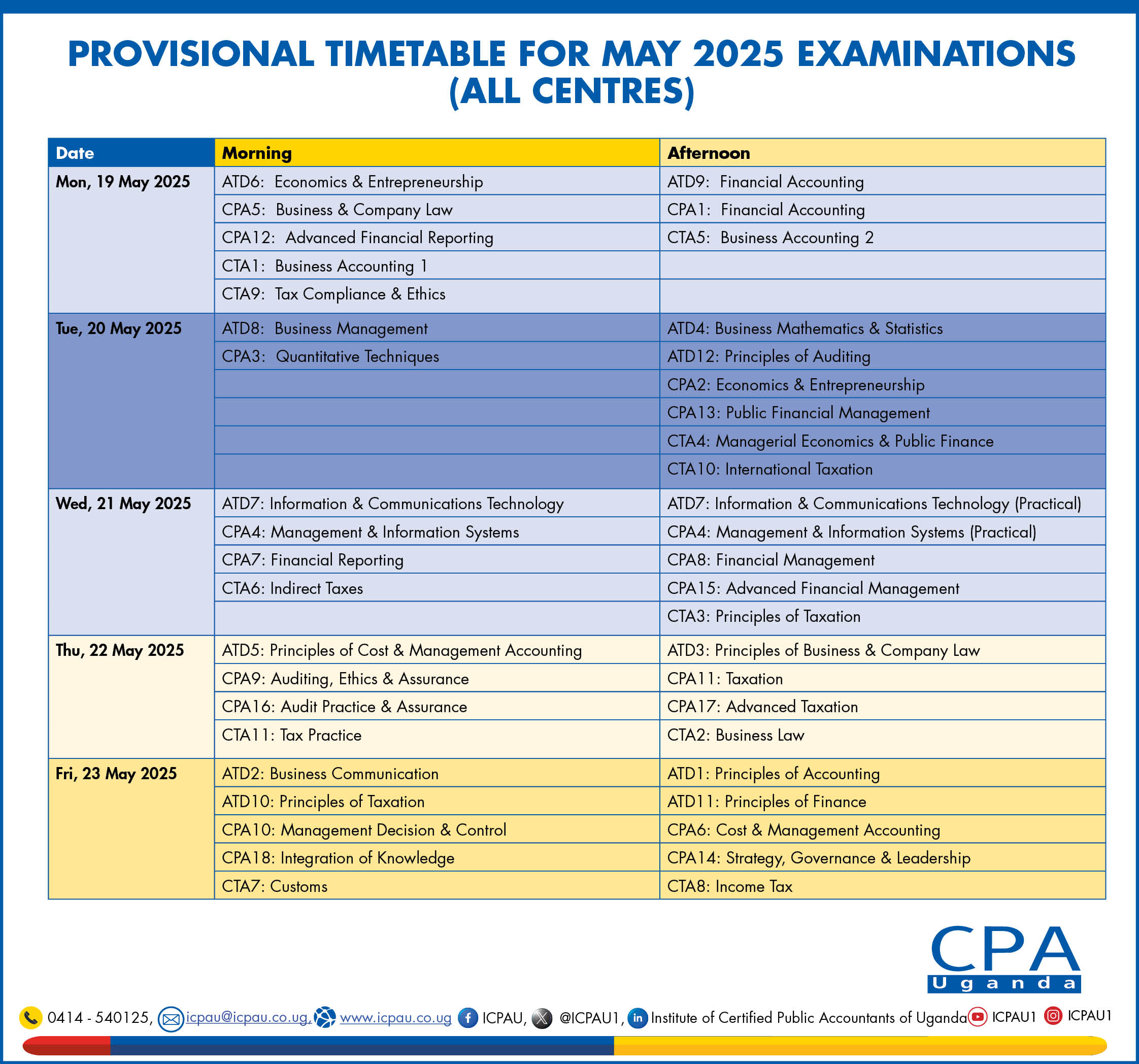 2025 EXAMINATIONS CALENDAR